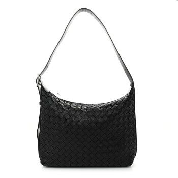BOTTEGA VENETA Deerskin Intrecciato Small Traveler Hobo Black BOTTEGA VENETA Deerskin Intrecciato Small Traveler Hobo Black