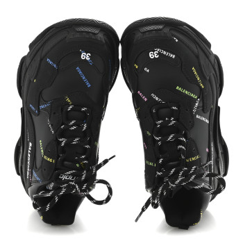 BALENCIAGA Technical Fabric Allover Logo Womens Triple S Sneakers 39 Black Multicolor