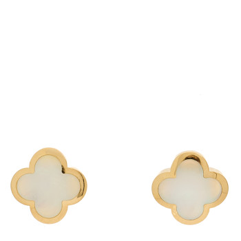 VAN CLEEF & ARPELS 18K Yellow Gold Mother of Pearl Pure Alhambra Earrings