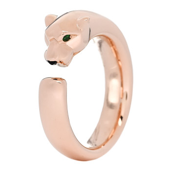 CARTIER 18K Pink Gold Tsavorite Black Onyx Panthere De Cartier Ring 49 4.75