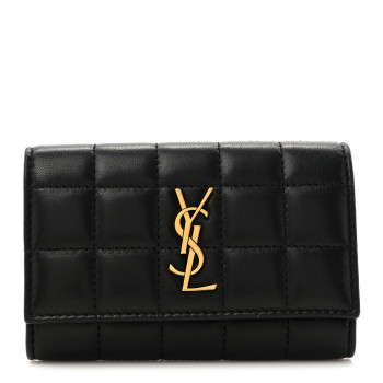 SAINT LAURENT Goatskin Carre Quilted Cassandre Compact Envelope Card Case Black SAINT LAURENT Goatskin Carre Quilted Cassandre Compact Envelope Card Case Black