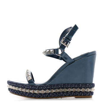CHRISTIAN LOUBOUTIN Patent Pyraclou 110 Wedge Sandals 41 Blue CHRISTIAN LOUBOUTIN Patent Pyraclou 110 Wedge Sandals 41 Blue