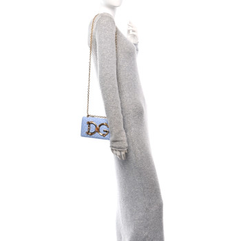 DOLCE & GABBANA Calfskin Boucle DG Girls Phone Shoulder Bag Light Blue DOLCE & GABBANA Calfskin Boucle DG Girls Phone Shoulder Bag Light Blue