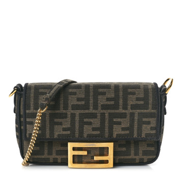 FENDI Fabric Jacquard FF 1974 Mini Baguette Tobacco Moro Black