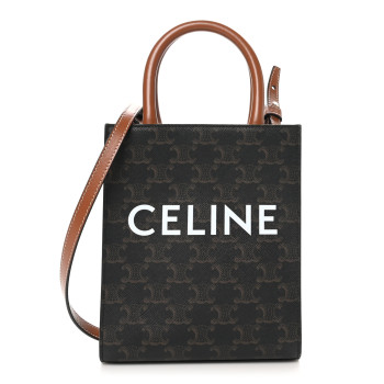 CELINE Triomphe Canvas Calfskin Mini Vertical Cabas Tan CELINE Triomphe Canvas Calfskin Mini Vertical Cabas Tan