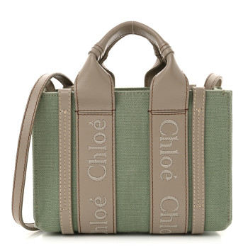CHLOE Cotton Calfskin Mini Woody Ribbon Tote Faded Green CHLOE Cotton Calfskin Mini Woody Ribbon Tote Faded Green