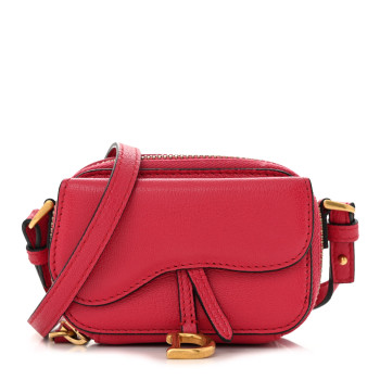 CHRISTIAN DIOR Goatskin Mini Saddle Shoulder Strap Pouch Raspberry