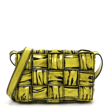 BOTTEGA VENETA Patent Maxi Intrecciato Padded Cassette Crossbody Bag New Chartreuse Black BOTTEGA VENETA Patent Maxi Intrecciato Padded Cassette Crossbody Bag New Chartreuse Black
