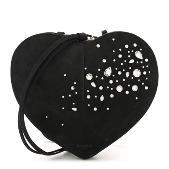 ALAIA Suede Crystal Embellished Le Coeur Bag Black