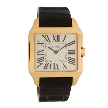CARTIER 18K Pink Gold Alligator 30mm Santos Dumont Quartz Watch