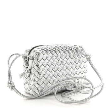 BOTTEGA VENETA Metallic Calfskin Intrecciato Mini Loop Camera Bag Silver BOTTEGA VENETA Metallic Calfskin Intrecciato Mini Loop Camera Bag Silver