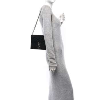 SAINT LAURENT Calfskin Crocodile Embossed Monogram Cassandra Clasp Bag Black Rouge Legion SAINT LAURENT Calfskin Crocodile Embossed Monogram Cassandra Clasp Bag Black Rouge Legion