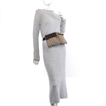 GUCCI GG Monogram Double Pocket Belt Bag Dark Brown