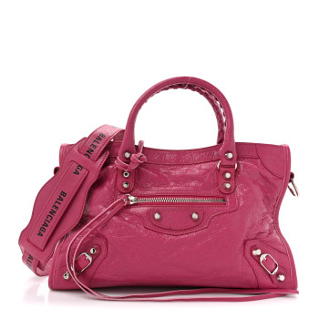 BALENCIAGA Agneau Classic Hardware S City Logo Strap Rose Indien Black