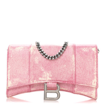 BALENCIAGA Nappa Denim Printed Hourglass Chain Bag Denim Pink BALENCIAGA Nappa Denim Printed Hourglass Chain Bag Denim Pink