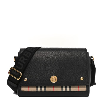 BURBERRY Grainy Calfskin Vintage Check Note Crossbody Bag Black