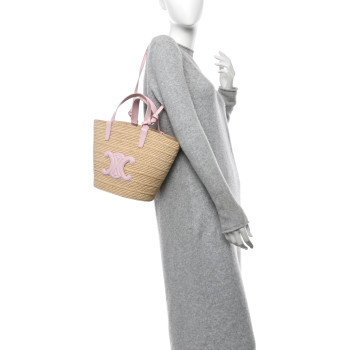 CELINE Raffia Calfskin Triomphe Teen Panier Pink CELINE Raffia Calfskin Triomphe Teen Panier Pink