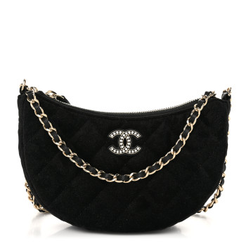 CHANEL Velvet Crystal Quilted Chain Hobo Black CHANEL Velvet Crystal Quilted Chain Hobo Black