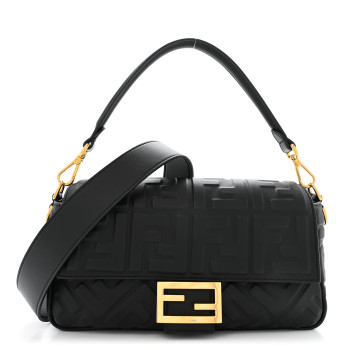 FENDI Nappa FF 1974 Embossed Baguette Black