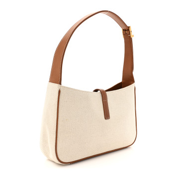 SAINT LAURENT Smooth Calfskin Canvas Le 5 A 7 Hobo Natural Beige Brick SAINT LAURENT Smooth Calfskin Canvas Le 5 A 7 Hobo Natural Beige Brick