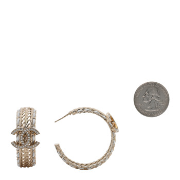 CHANEL Crystal Lambskin CC Double Chain Hoop Earrings Gold White CHANEL Crystal Lambskin CC Double Chain Hoop Earrings Gold White