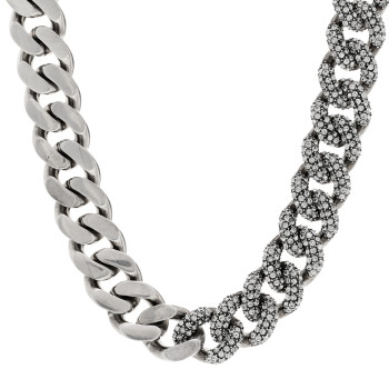 SAINT LAURENT Crystal Curb Chain Necklace Oxidized Silver SAINT LAURENT Crystal Curb Chain Necklace Oxidized Silver