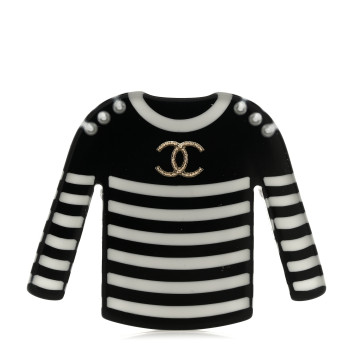 CHANEL Resin Sweater CC Brooch Black White CHANEL Resin Sweater CC Brooch Black White