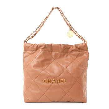CHANEL Shiny Calfskin Quilted Small Chanel 22 Beige CHANEL Shiny Calfskin Quilted Small Chanel 22 Beige