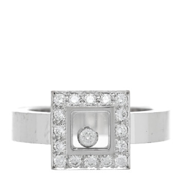 CHOPARD 18K White Gold Diamond Happy Diamond Square Pave Ring 53 6.25 CHOPARD 18K White Gold Diamond Happy Diamond Square Pave Ring 53 6.25