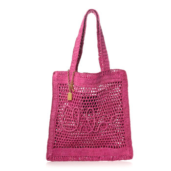 CHLOE Raffia Summer Banana Tote Fuchsia Rose CHLOE Raffia Summer Banana Tote Fuchsia Rose