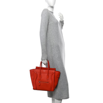 CELINE Pebbled Calfskin Micro Luggage Vermillion CELINE Pebbled Calfskin Micro Luggage Vermillion