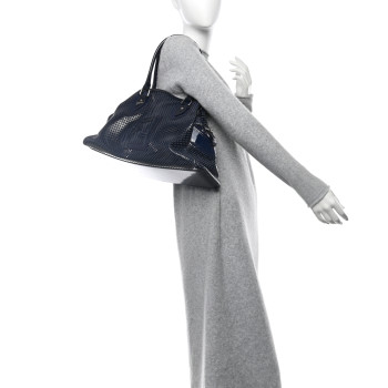FENDI Patent Perforated Calfskin Bag De Jour Perforated Tote Navy