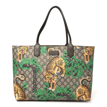 GUCCI GG Supreme Monogram Bengal Medium Shopping Tote Beige Yard