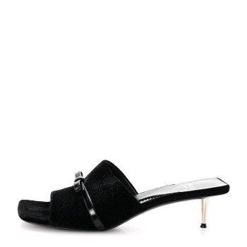 GUCCI New Velvet Ashmir Regent Calfskin GG Monogram Square Toe Bow 45mm Slide Sandals 39.5 Black