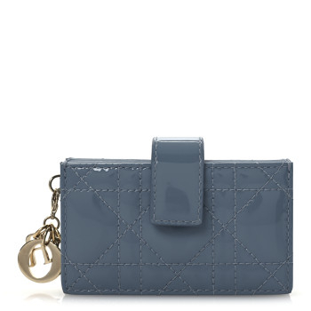 CHRISTIAN DIOR Patent Cannage Lady Dior 5 Gusset Jasmine Card Holder Cloud Blue