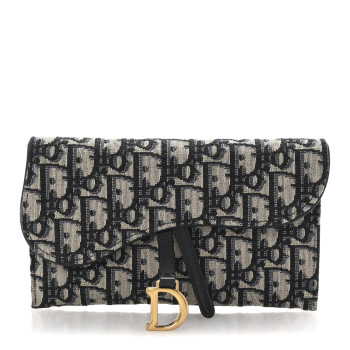 CHRISTIAN DIOR Oblique Saddle Chain Long Wallet Blue