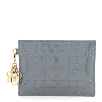 CHRISTIAN DIOR Patent Cannage Lady Dior Card Holder Cloudy Blue