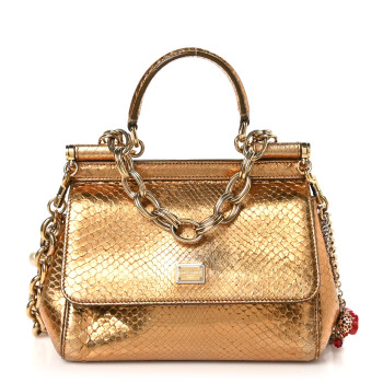 DOLCE & GABBANA Snakeskin Small Miss Sicily Satchel Gold DOLCE & GABBANA Snakeskin Small Miss Sicily Satchel Gold