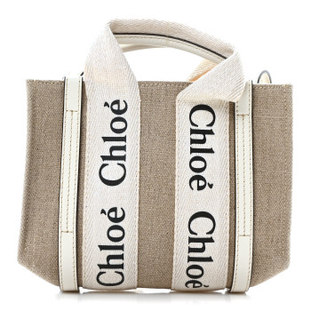CHLOE Cotton Calfskin Nano Woody Ribbon Tote With Strap White CHLOE Cotton Calfskin Nano Woody Ribbon Tote With Strap White