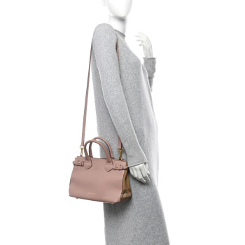 BURBERRY Grainy Calfskin House Check Small Banner Tote Pale Orchid