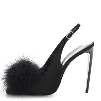SAINT LAURENT Crepe Satin Feathered Blanco Sandals 39 Black SAINT LAURENT Crepe Satin Feathered Blanco Sandals 39 Black