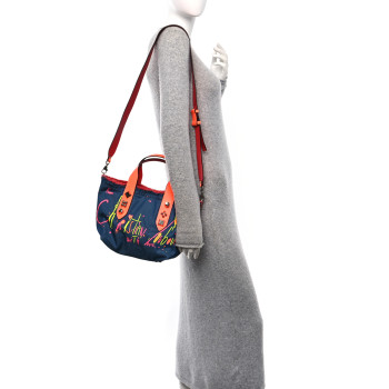 CHRISTIAN LOUBOUTIN Denim Printed Mini Frangibus Tote Blue Multicolor CHRISTIAN LOUBOUTIN Denim Printed Mini Frangibus Tote Blue Multicolor
