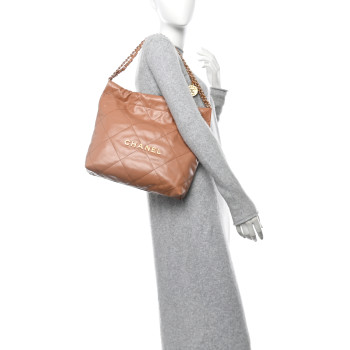 CHANEL Shiny Calfskin Quilted Small Chanel 22 Beige CHANEL Shiny Calfskin Quilted Small Chanel 22 Beige