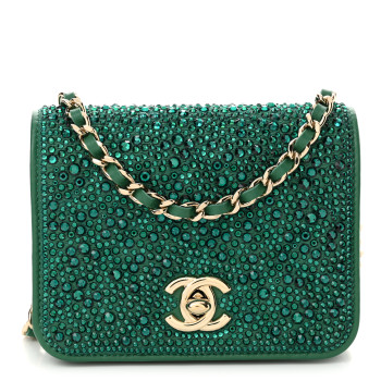 CHANEL Lambskin Crystal Diamante Clutch With Chain Green CHANEL Lambskin Crystal Diamante Clutch With Chain Green
