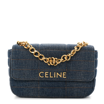 CELINE Denim Matelasse Chain Shoulder Bag Blue CELINE Denim Matelasse Chain Shoulder Bag Blue