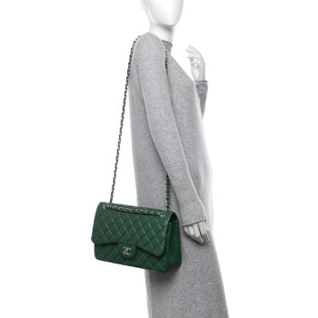 CHANEL Lambskin Quilted Jumbo Double Flap Green CHANEL Lambskin Quilted Jumbo Double Flap Green