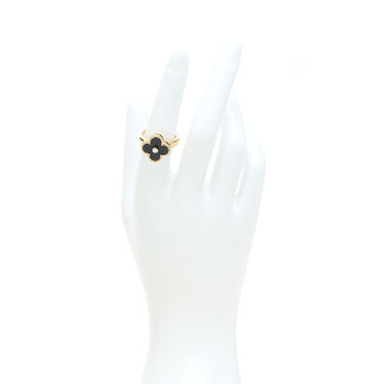 VAN CLEEF & ARPELS 18K Yellow Gold Diamond Black Onyx Vintage Alhambra Ring 53 6.25