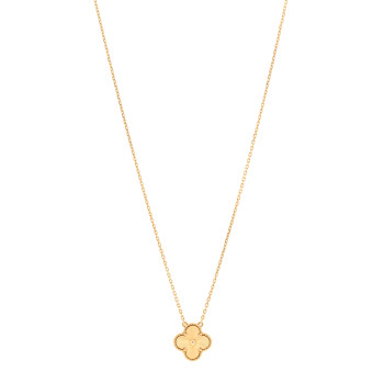 VAN CLEEF & ARPELS 18K Yellow Gold Guilloche Vintage Alhambra Pendant Necklace