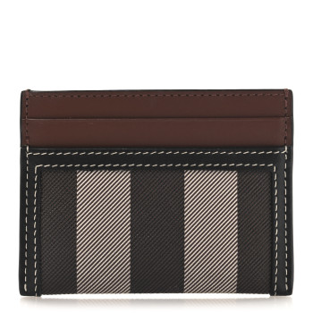 BURBERRY E-Canvas Calfskin Sandon Check Card Case Dark Birch