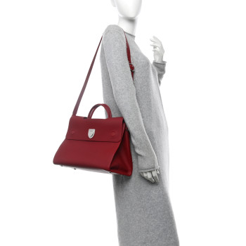 CHRISTIAN DIOR Grained Calfskin Large Diorever Flap Red